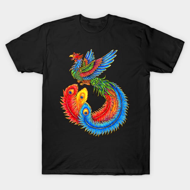 Fenghuang Chinese Phoenix Rainbow Bird T-Shirt by rebeccawangart